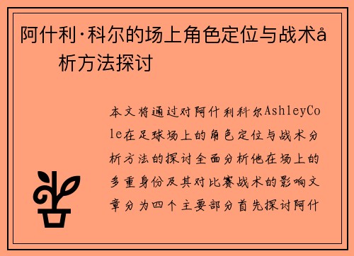 阿什利·科尔的场上角色定位与战术分析方法探讨