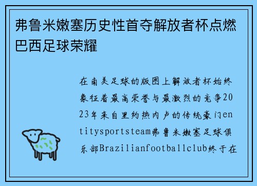 弗鲁米嫩塞历史性首夺解放者杯点燃巴西足球荣耀