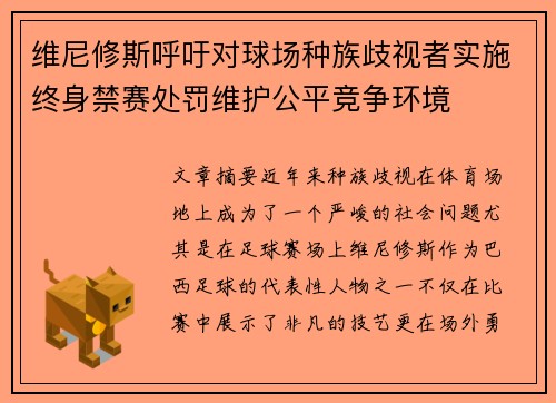 维尼修斯呼吁对球场种族歧视者实施终身禁赛处罚维护公平竞争环境