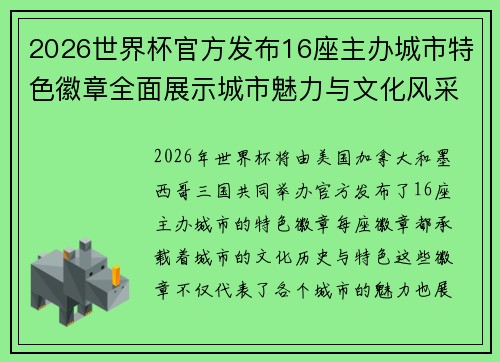 2026世界杯官方发布16座主办城市特色徽章全面展示城市魅力与文化风采 2026世界杯官方发布16座主办城市特色徽章全面展示城市魅力与文化风采